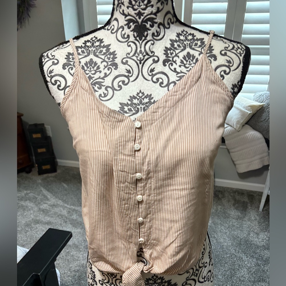 Striped Tan spaghetti strap cami Women's Top